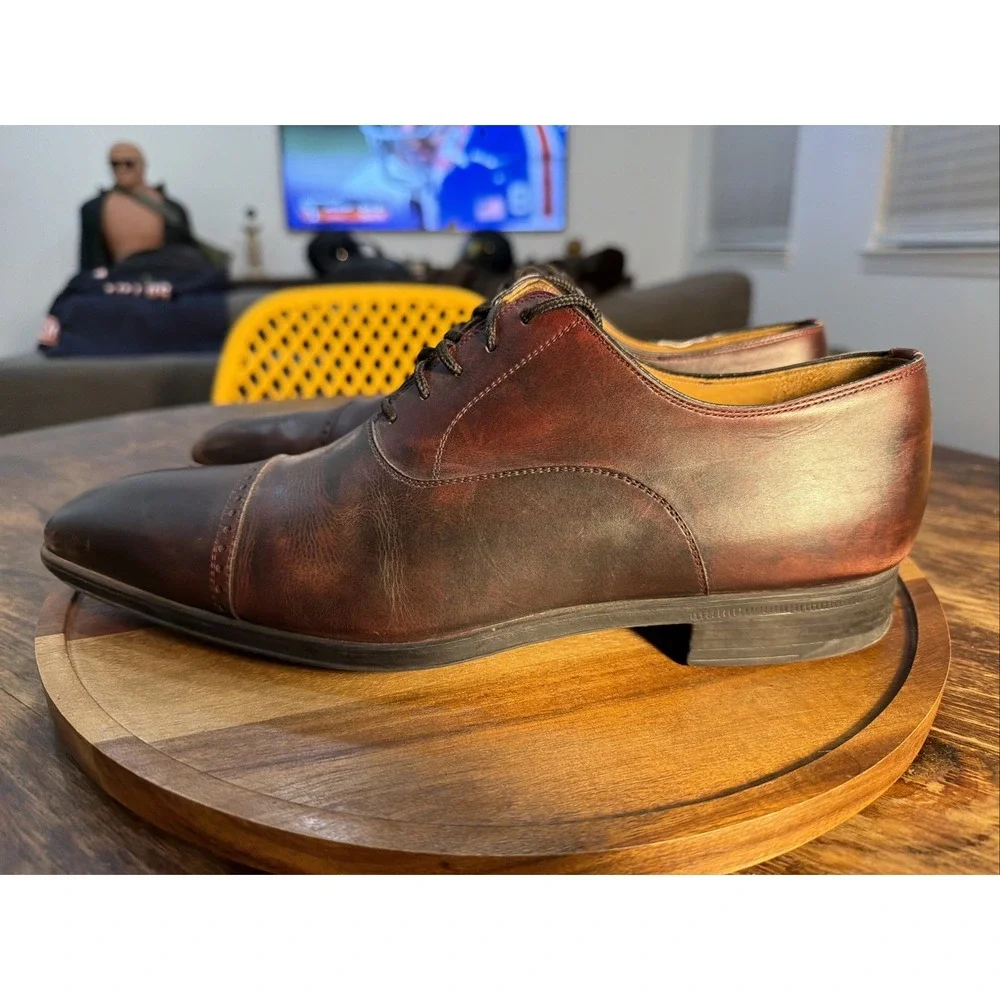 Magnanni 16949 Men’s Size 8 M Brown Leather Dress Shoes Cap Toe Brogue Oxfords